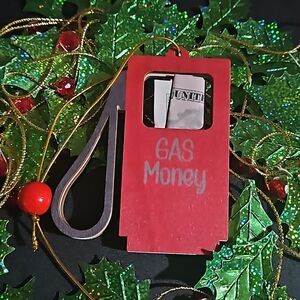 Wooden 🎁 "Gas Money" Money / Bill Holder Ornament  NWOT